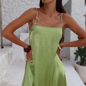 Lime Green Satin Mini Dress